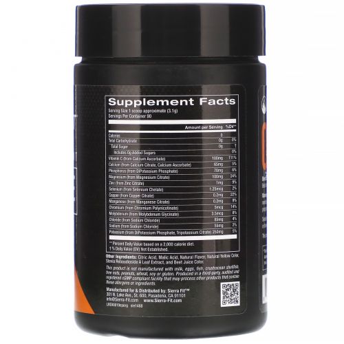 Sierra Fit, Electrolyte Powder, 0 Calories, Orange, 9.84 oz (279 g)
