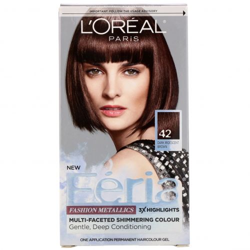 L'Oreal, Краска Feria для многогранного мерцающего цвета волос, оттенок 42 темный переливчатый коричневый, на 1 применение