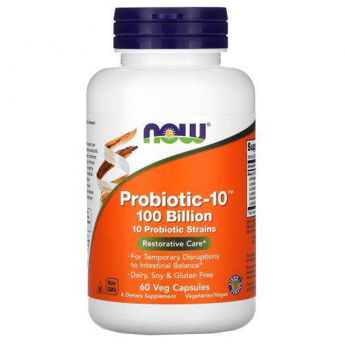 Now Foods, Probiotic-10, 100 миллиардов, 60 вегетарианских капсул