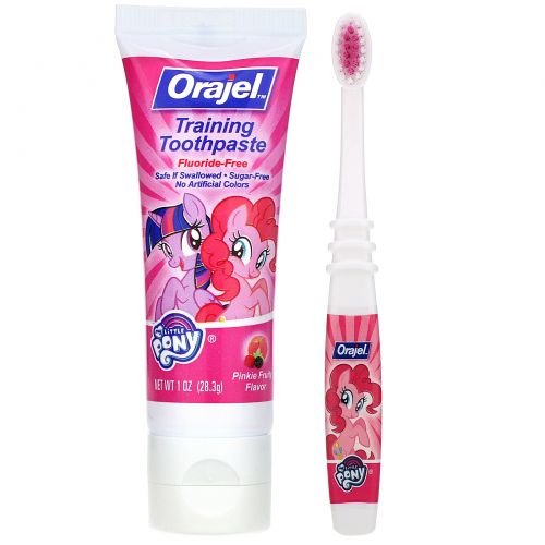 Orajel, My Little Pony Training Toothpaste with Toothbrush, Flouride Free, Pinkie Fruity Flavor, 3 Months to 4 Years, 1 oz (28.3 g)