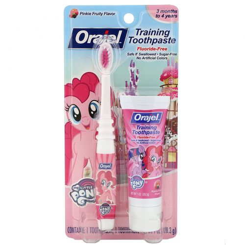 Orajel, My Little Pony Training Toothpaste with Toothbrush, Flouride Free, Pinkie Fruity Flavor, 3 Months to 4 Years, 1 oz (28.3 g)