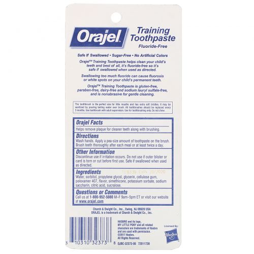 Orajel, My Little Pony Training Toothpaste with Toothbrush, Flouride Free, Pinkie Fruity Flavor, 3 Months to 4 Years, 1 oz (28.3 g)