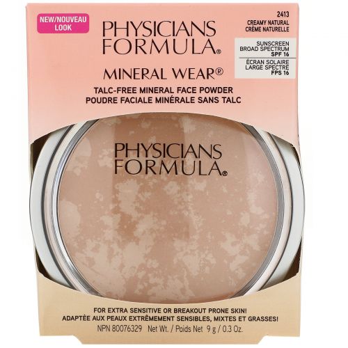 Physician's Formula, Inc., Mineral Wear, Минеральная пудра без талька, SPF 16, оттенок Creamy Natural, 0,3 унции (9 г)