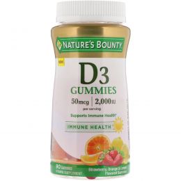 Nature's Bounty, Vitamin D3 Gummies,  Strawberry, Orange & Lemon Flavored, 50 mcg, (2,000 IU), 90 Gummies