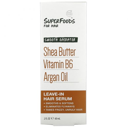 Petal Fresh, Pure, SuperFoods for Hair, Smooth Operator Leave-In Hair Serum, Shea Butter, Vitamin B6 & Argan Oil, 2 fl oz (60 ml)