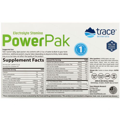 Trace Minerals Research, Trace Minerals Research, Electrolyte Stamina, Power Pak, Watermelon Effervescent, 30 Packets, 0.19 oz (5.5 g) Each