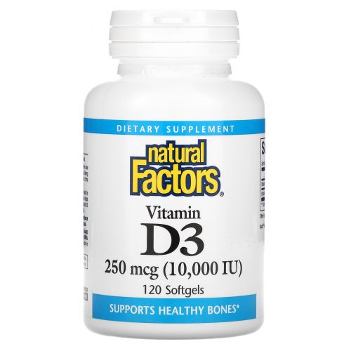 Natural Factors, Vitamin D3, 250 mcg (10,000 IU), 120 Softgels