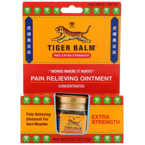 Tiger Balm, Tiger Balm, Экстрасильная обезболивающая мазь, 0.63 унций (18 г)