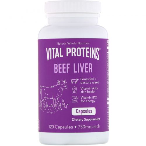 Vital Proteins, Печень говяжья, 750 мг, 120 капсул