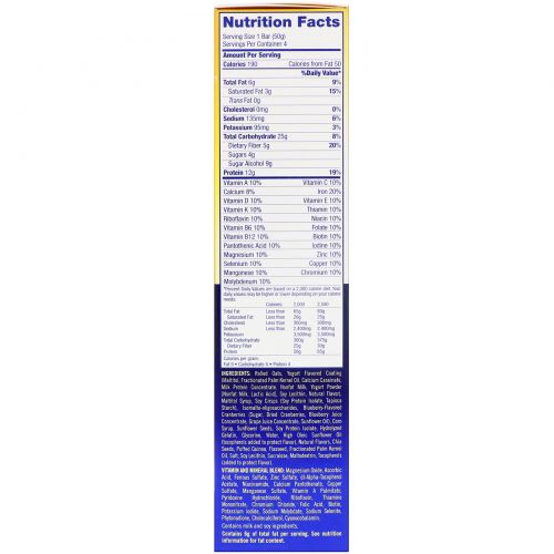 Pure Protein, Breakfast Bars, Blueberry Oatmeal, 4 Bars, 1.76 oz (50 g) Each