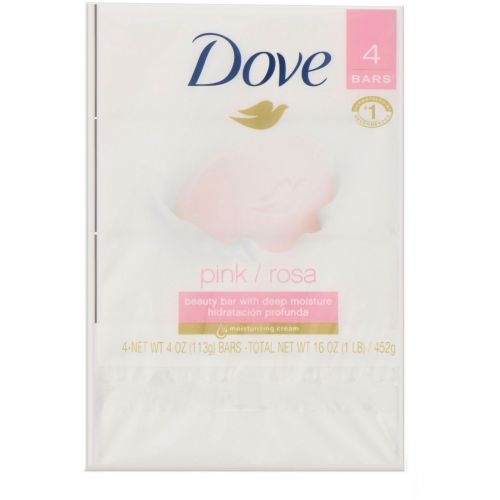 Dove, Косметическое мыло «Розовое», 4 шт. по 113 г