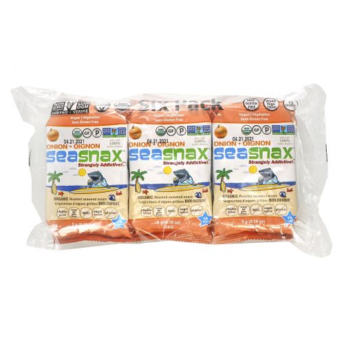 SeaSnax, Grab & Go, Toasty Onion, Roasted Seaweed Snack, 6-pack (.21 oz each)