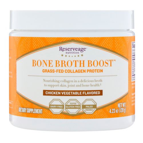 ReserveAge Nutrition, Bone Broth Boost, протеин коллаген от коров, вскормленных на подножном корме, со вкусом курицы с овощами, 4,23 унц. (120 г)