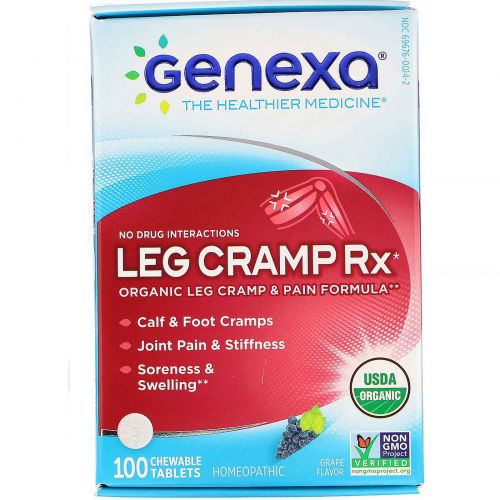 Genexa LLC, Leg Cramp Rx, икроножные судороги и боль, со вкусом винограда, 100 жевательных таблеток