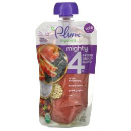 Plum Organics, Mighty 4, для детей, питательная смесь 4 групп продуктов, яблоко, черника, морковь, греческий йогурт, овес и киноа, 4 унции (113 г)