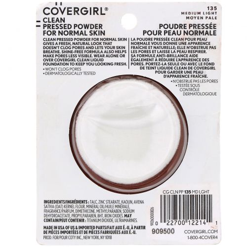 Covergirl, Clean, компактная тональная основа, оттенок 135 средний светлый, 11 г