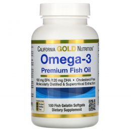 California Gold Nutrition, Madre Labs, Рыбий жир премиум-класса с омега-3, не содержит ГМО, не содержит глютена, 100 капсул из рыбного желатина
