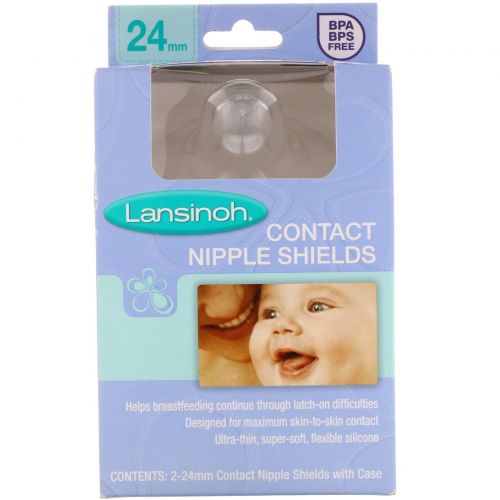 Lansinoh, Contact Nipple Shields with Case, 24 mm, 2 Pack