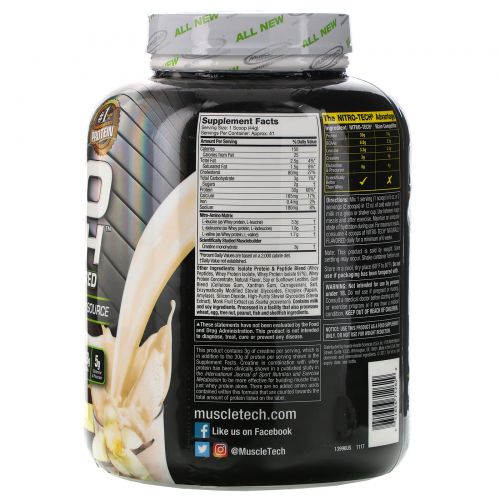 Muscletech, Nitro Tech, Naturally Flavored, Whey Peptides & Isolate Primary Source, Vanilla, 4.02 lbs (1.82 kg)