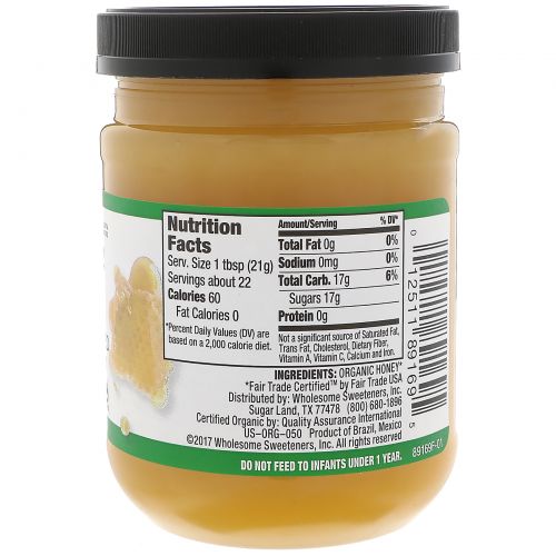 Wholesome Sweeteners, Inc., Organic, Spreadable Raw Unfiltered White Honey, 16 oz (454 g)