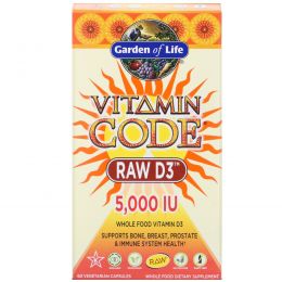 Garden of Life, Garden of Life, витаминный код , RAW D3, 5,000 МЕ, 60 вегетарианских капсул