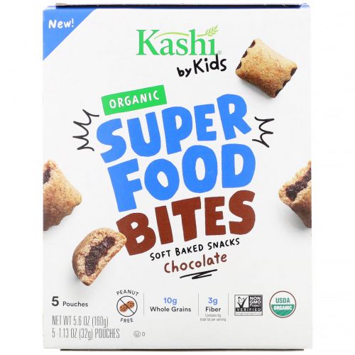 Kashi, Kashi By Kids, Organic Super Food Bites, Chocolate, 5 Pouches, 1.13 oz (32 g ) Each