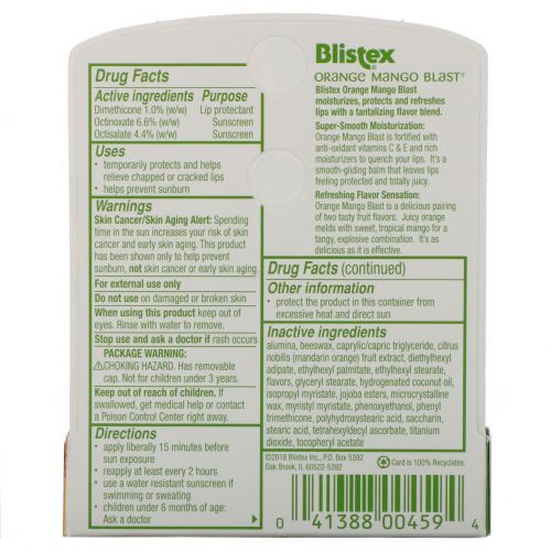 Blistex, Lip Protectant/Sunscreen, SPF 15, Orange Mango Blast, 0.15 oz (4.25 g)