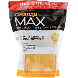 Coromega, "Макс", рыбий жир со сверхвысоким содержанием омега-3, со вкусом цитрусового взрыва, 60 выжимающихся пакетиков по (2,5 г)