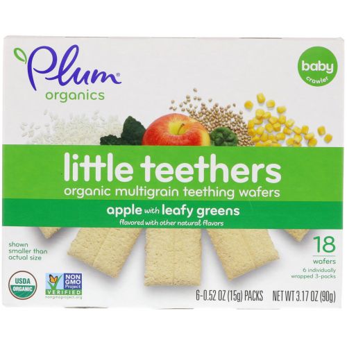 Plum Organics, Little Yums, Organic Teething Wafers, Spinach, Apple & Kale, 6x0.5oz