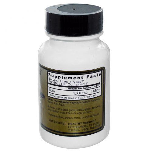 Special, Healthy Origins, биотин, высокая эффективность, 5000 мкг, 7 растительных капсул
