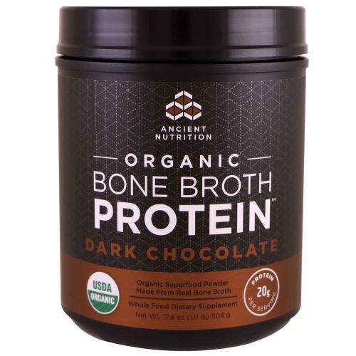 Ancient Nutrition, Organic Bone Broth Protein, Dark Chocolate, 17.8 oz (504 g)