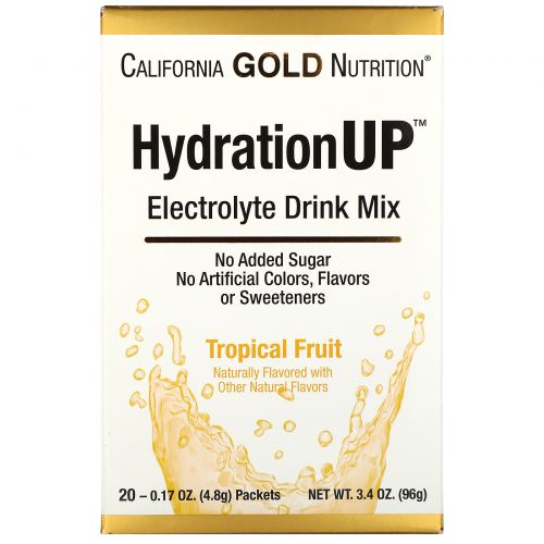 California Gold Nutrition, HydrationUP, смесь для напитка с электролитами, тропические фрукты, 20 пакетов весом 0,17 унции (4,8 г) каждый