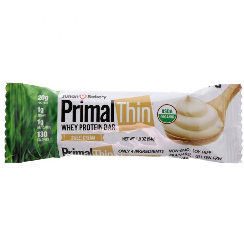 The Julian Bakery, Primal Thin Protein Bar, Sweet Cream, 12 Bars, 1.9 oz (54 g) Each