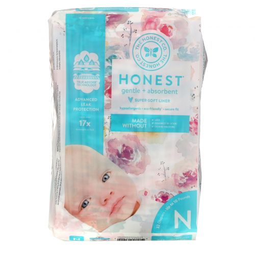 The Honest Company, Honest Diapers, Super-Soft Liner, Newborn, Rose Blossom, Up to 10 Pounds, 32 Diapers