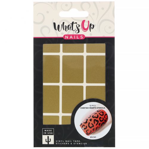 Whats Up Nails, Cheetah Hearts Stencils, 12 Pieces