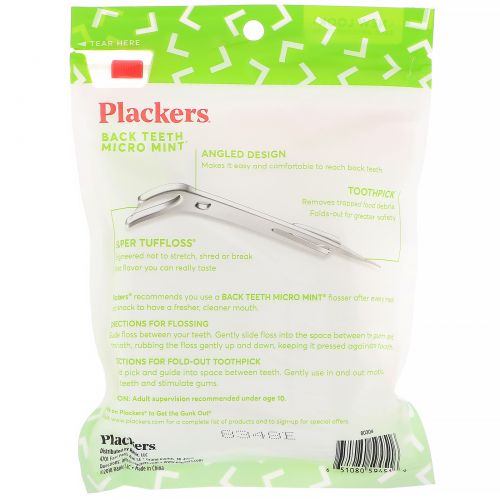 Plackers, Micro Mint, зубочистки с нитью для задних зубов, мята, 75 шт.