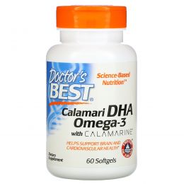Doctor's Best, ДГК 500 из кальмара (Best DHA 500 from Calamari), 500 мг, 60 мягких таблеток