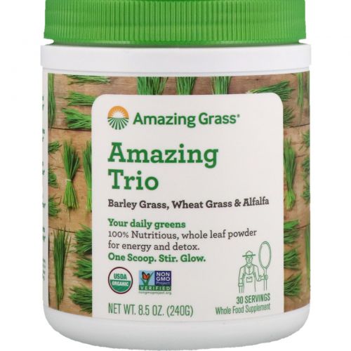 Amazing Grass, Восхитительное трио, зеленые побеги ячменя и пшеницы с люцерной, 8,5 унции (240 г)
