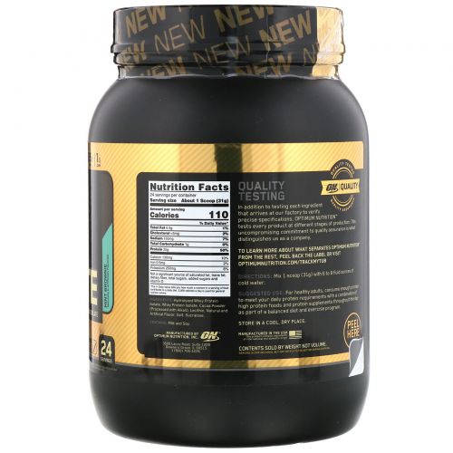 Optimum Nutrition, Gold Standard, 100% Isolate, Mint Brownie, 1.64 lb (744 g)