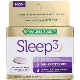 Nature's Bounty, Снотворное Sleep3, 60 трехслойных таблеток