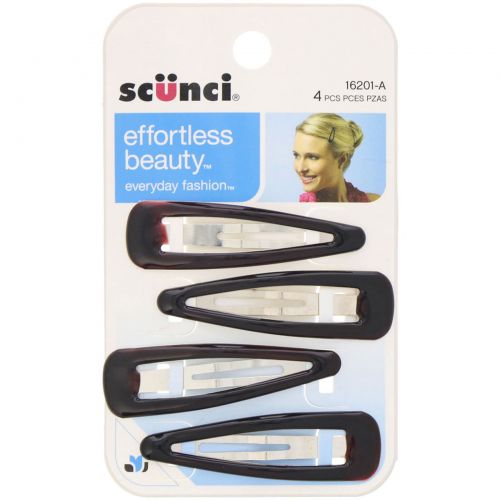 Scunci, Зажимы для волос Effortless Beauty, коричневые, 4 штуки