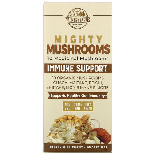 Country Farms, Super S'hrooms, Organic Mushrooms, Medicinal Superfood, 60 Capsules