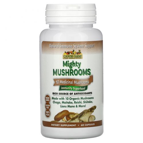 Country Farms, Super S'hrooms, Organic Mushrooms, Medicinal Superfood, 60 Capsules