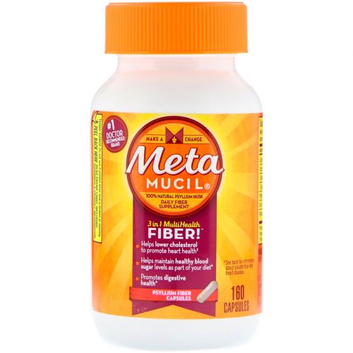 Metamucil, 3 in 1 MultiHealth Fiber, Psyllium Fiber, 160 Capsules