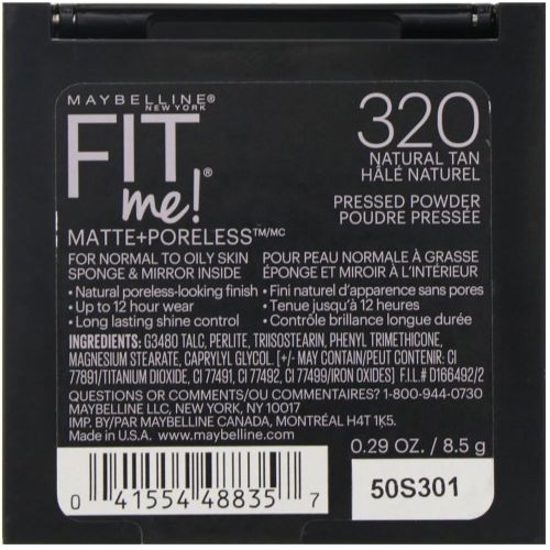 Maybelline, Пудра Fit Me, матирование и маскировка пор, оттенок 320 естественный загар, 8,5 г