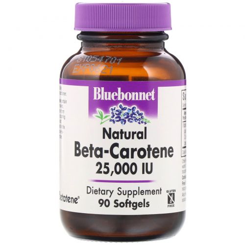 Bluebonnet Nutrition, Натуральный бета-каротин, 25,000 МЕ, 90 гелевых капсул