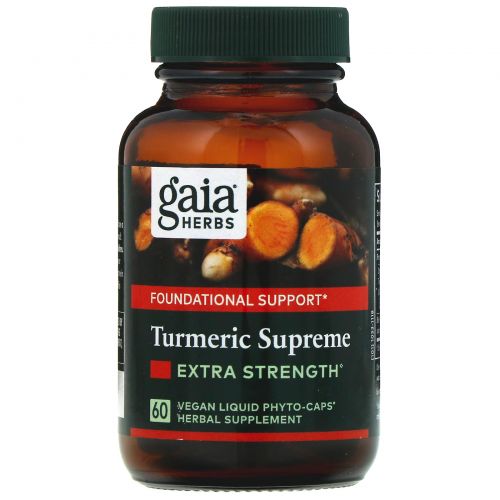 Gaia Herbs, Куркума Supreme, увеличение силы, 60 вегетарианских Phyto-Caps, заполненных жидкостью