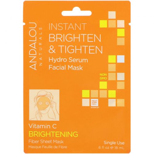 Andalou Naturals, Мгновенное осветление и утягивание, увлажняющая маска-сыворотка для лица, осветляющая, 1 одноразовая тканевая маска, 0,6 жидких унций (18 мл)
