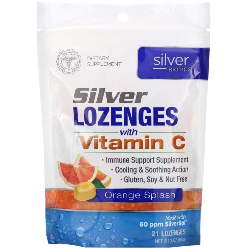 American Biotech Labs, Silver Biotics, Silver Lozenges, 60 PPM SilverSol, Orange Splash, 21 Lozenges