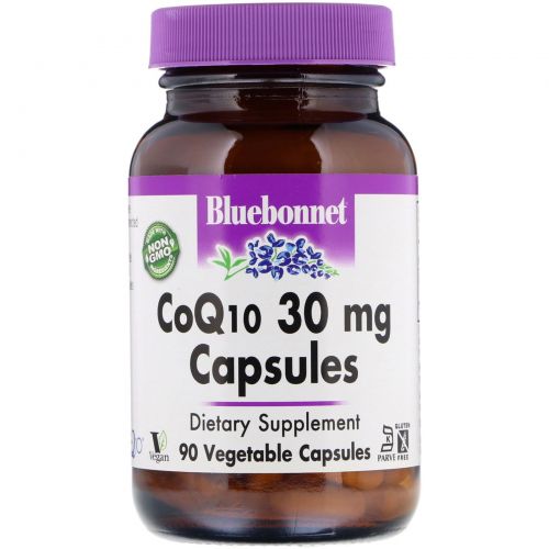 Bluebonnet Nutrition, Капсулы коэнзима Q10, 30 мг, 90 вегетарианских капсул